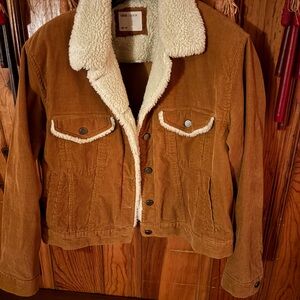 ASOS Tan Corduroy Jacket with Cream Sherpa Collar Size US 14